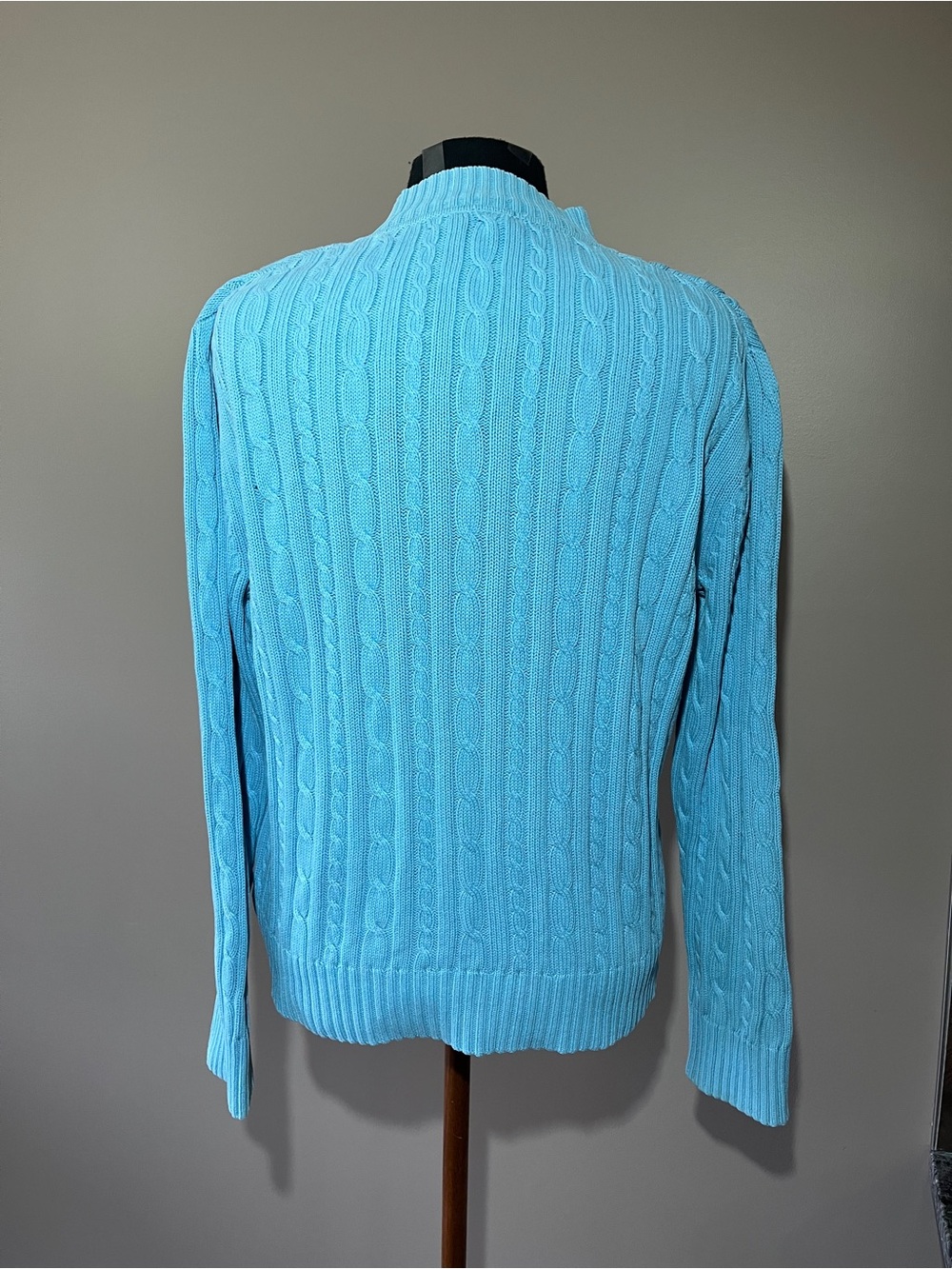 Denver Hayes Light Blue Cable-Knit Quarter Zip Sweater 100% Cotton - Picture 6 of 7